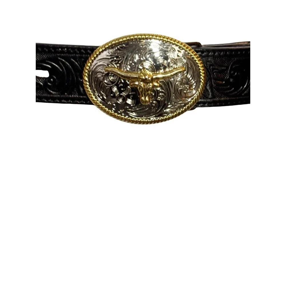 3D Belt Co. Leather Belt Longhorn Bull Western Womens 26 Black